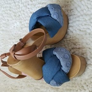 Sam & Libby Indigo Platform Denim Sandals, Sz-9.5